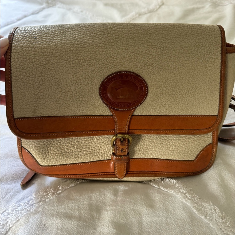 Dooney & Bourke All Weather Leather Ivory Pebble Buckle Crossbody Bag - Vintage